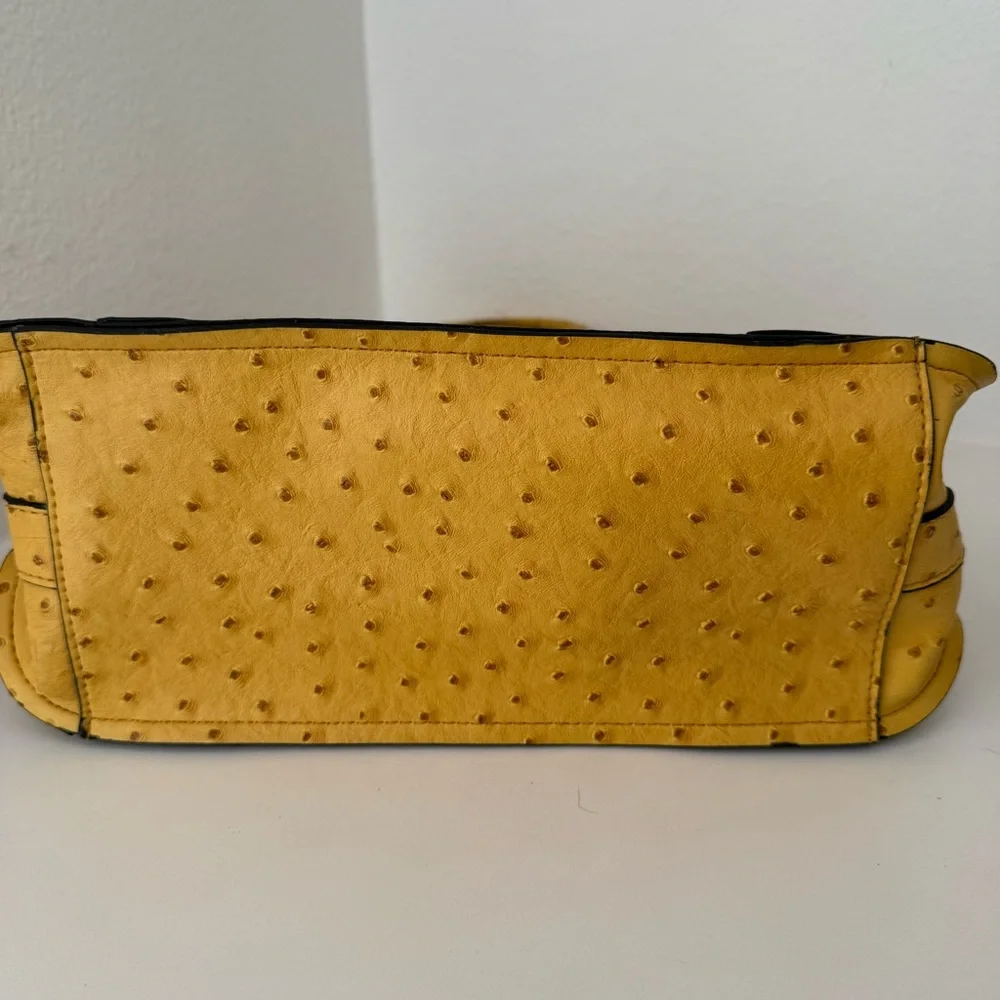 London Fog Yellow Faux Ostrich Satchel Crossbody Bag